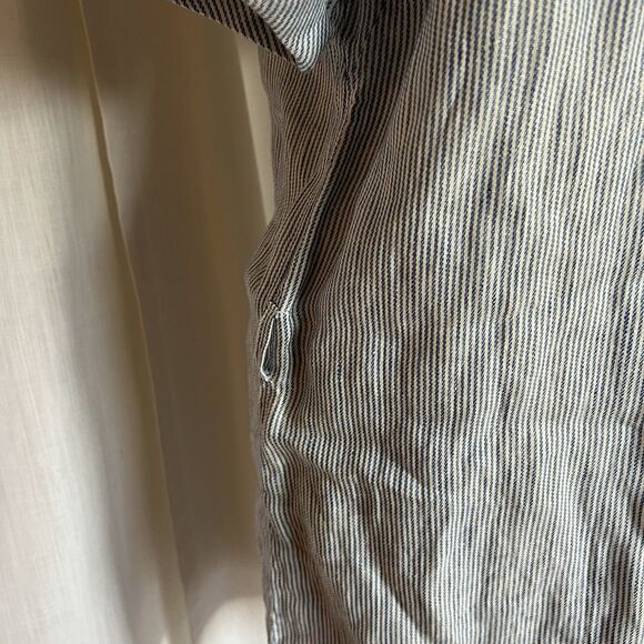 Blue Linen Shirt Dress Midi Tie Waist white striped casual nautical UK 16 NWT - Picture 5 of 12